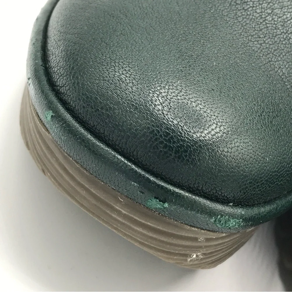 Fly London Shoes YUA Women's 39 US 8-8.5 Platform Wedges Green Leather Bootie